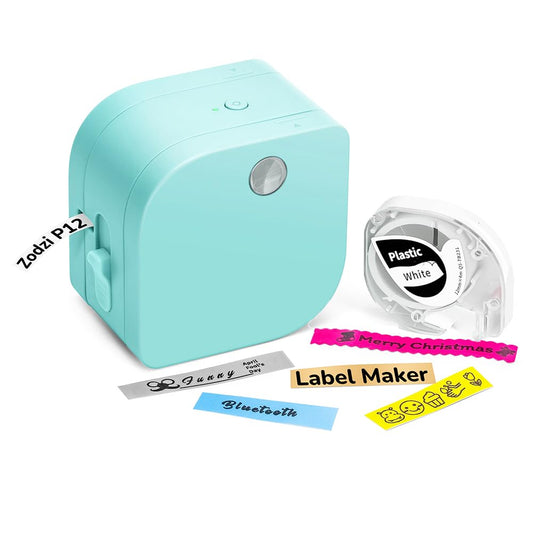 Zodzi Label Makers, Label Maker Machine with Tape P12, Portable Mini Thermal Inkless Label Printer with Fonts, Bluetooth Sticker Maker for Home Office Organization Labeling